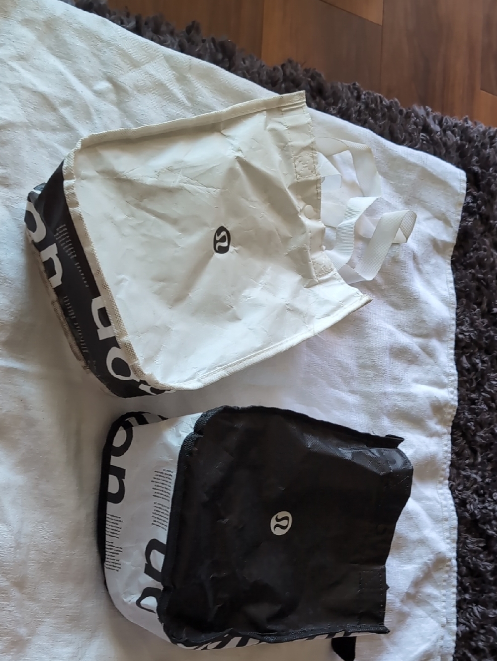 2 Lululemon White and Black reusable Bags